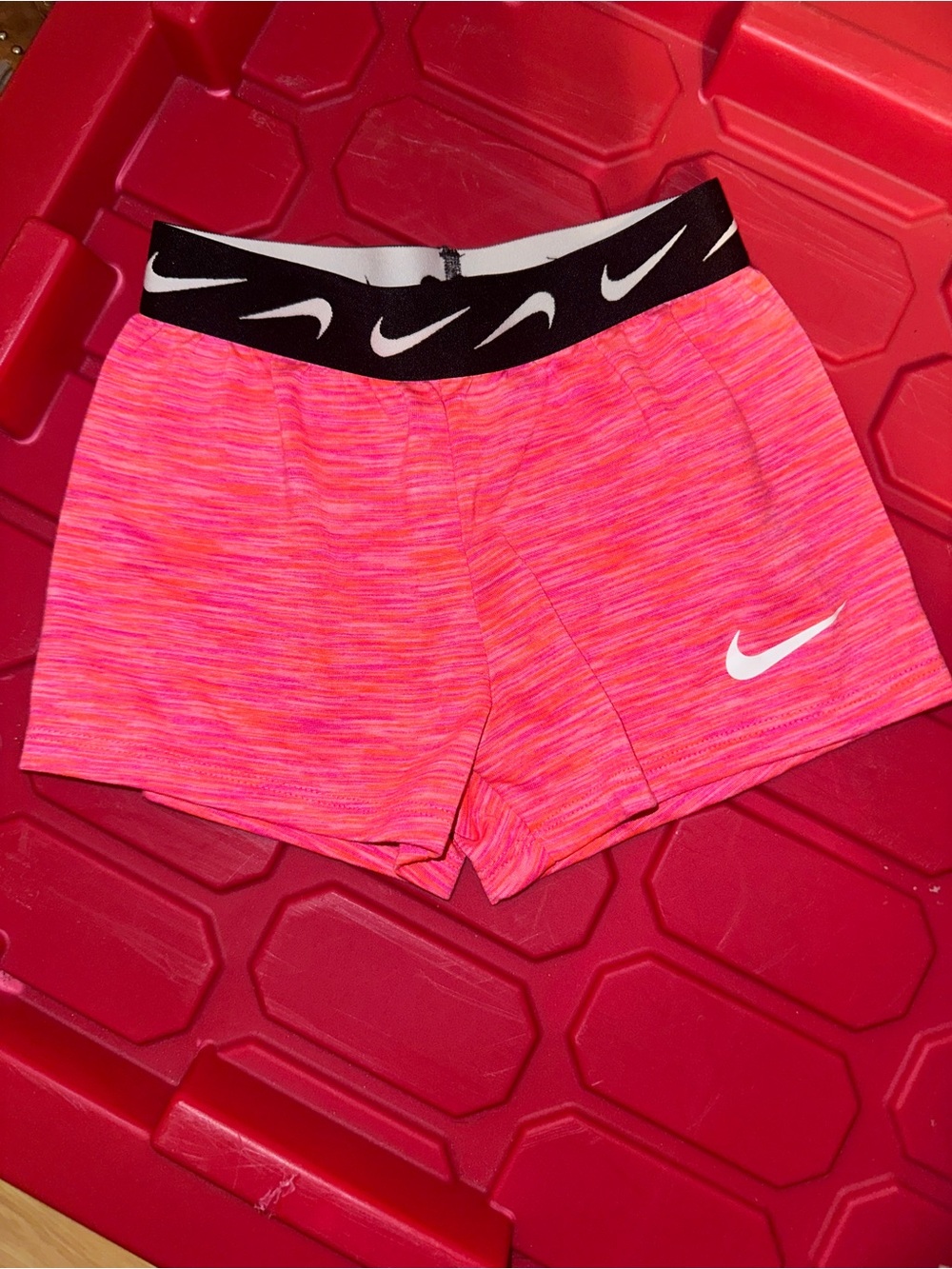Nike Kids Pink Space-Dye Athletic Shorts with Black Swoosh Waistband